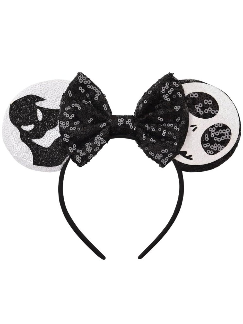 Women White Sequin Polyester Shiny Bows Mickey Mouse Headband